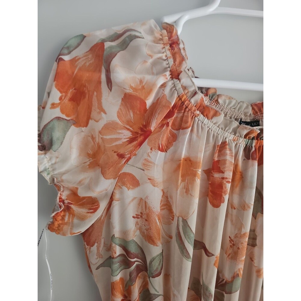 Kate and Lily Floral Madi Dress boho Ruffle Belted elastic waist Cream Orange 14 - Picture 4 of 7